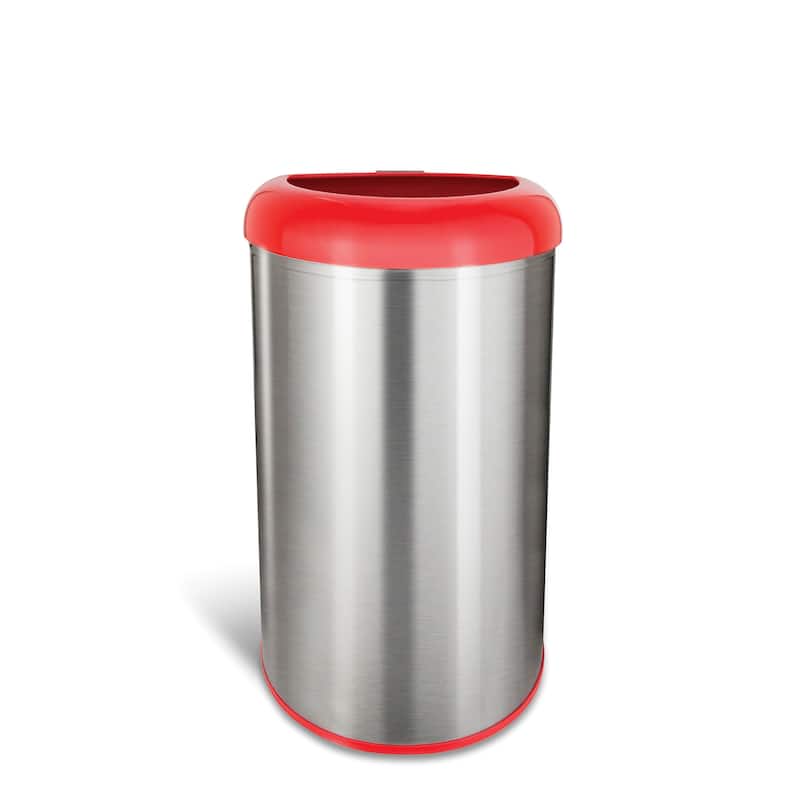 Nine Stars open top stainless steel trash can with red trim - 13 Gal./50L. - Silver