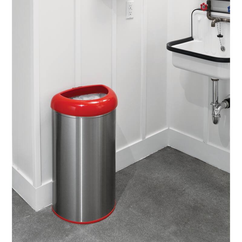 Nine Stars open top stainless steel trash can with red trim