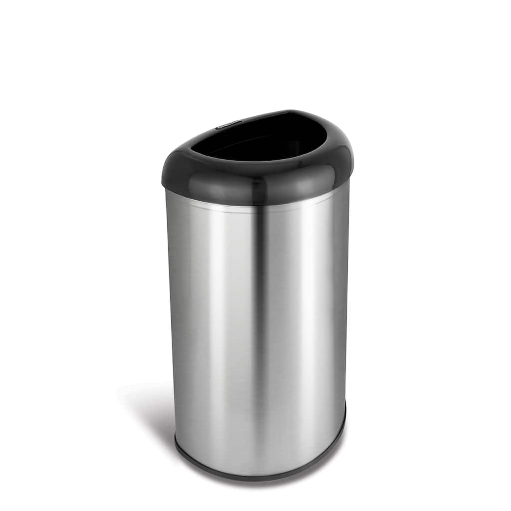 Nine Stars open top stainless steel trash can with black trim
