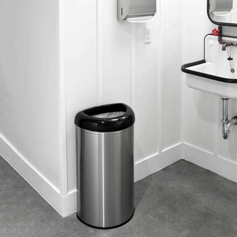 Nine Stars open top stainless steel trash can with black trim