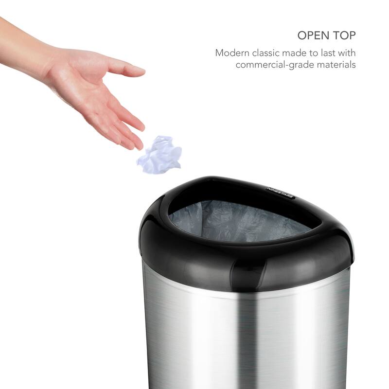 Nine Stars open top stainless steel trash can with black trim