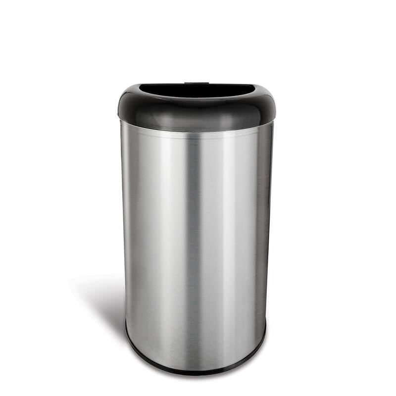 Nine Stars open top stainless steel trash can with black trim - 13 Gal./50L. - Silver