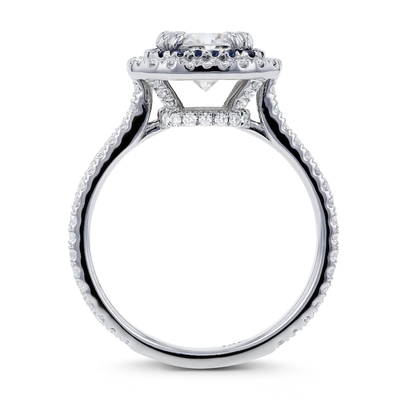 Annello by Kobelli 14k White Gold 2ct TGW Moissanite, Diamond, Sapphire Cushion Double Halo Engagement Ring
