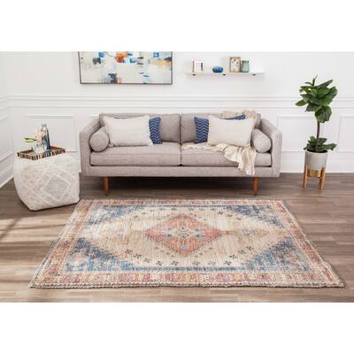Jani Ammon Blue Medallion Jute/Chenille Area Rug
