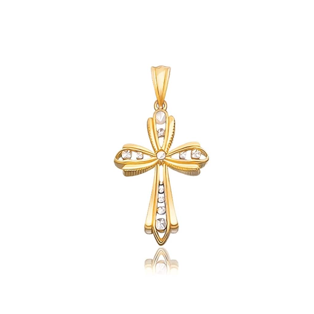 MayaMila 14k Two-Tone Gold Fancy Cross Pendant with Diamond Cuts
