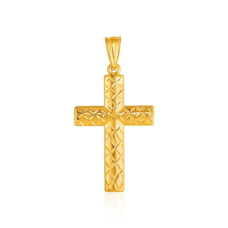 14k Yelllow Gold Reversible Textured Cross Pendant