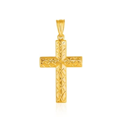 14k Yelllow Gold Reversible Textured Cross Pendant