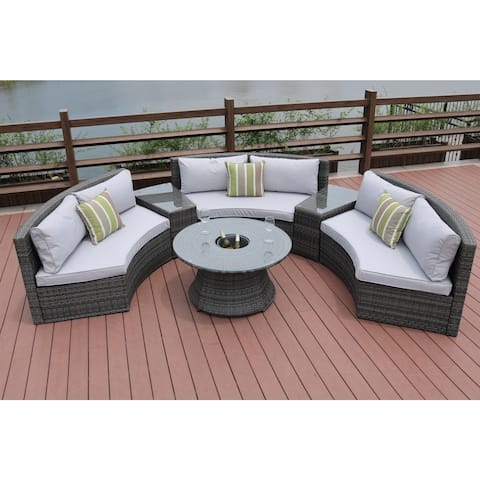 New Half Moon 6-piece Outdoor Curved Sectional Sofa with Side Table Set by Direct Wicker