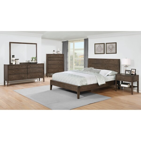 Lubbock Mid Century Modern Brown Walnut 4 Piece Bedroom Set Lubbock Mid Century Modern Brown Walnut 4 Piece Bedroom Set Free Shipping Today 27591189