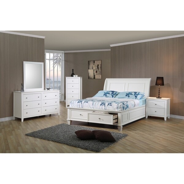 Adeline Coastal White 4-piece Storage Bedroom Set - Overstock - 27591210