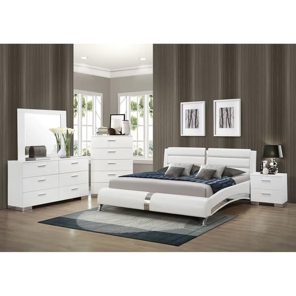 Escalon Contemporary Glossy White 5 Piece Bedroom Set