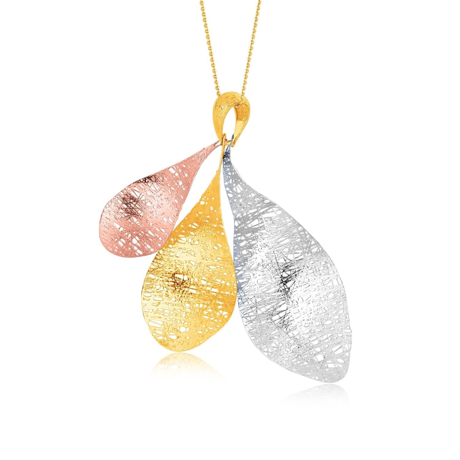 Solid 14k Yellow Gold Bohemia Leaf Feather Necklace and Earring Set