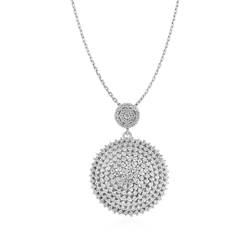 Domed Circle Pendant with Cubic Zirconia in Sterling Silver