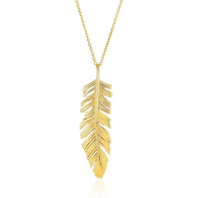 14k Yellow Gold with Textured Feather Pendant