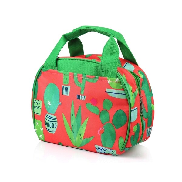 Shop Zodaca 9.5&quot; Insulated Small Zipper Lunch Bag Tote Cooler for Picnic Travel, Green Cactus ...