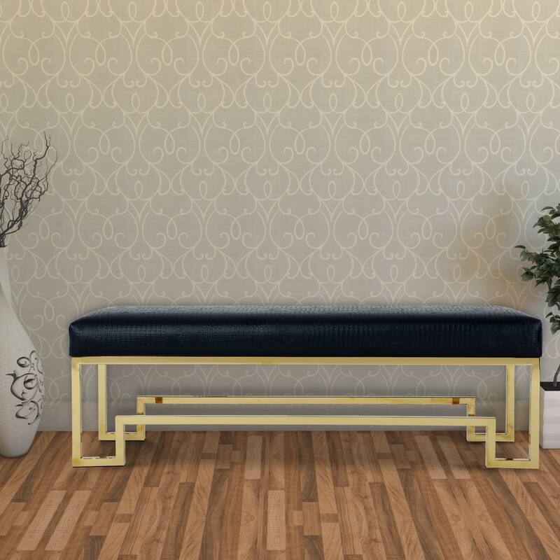 Strick & Bolton Fairbank Black/ Gold Stainless Steel Upholstered Bench