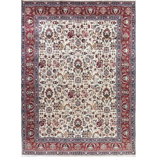 The Curated Nomad Nessa Vintage Tabriz Floral Hand-knotted Wool Persian Heirloom Item Area Rug - 12'9" x 9'5"