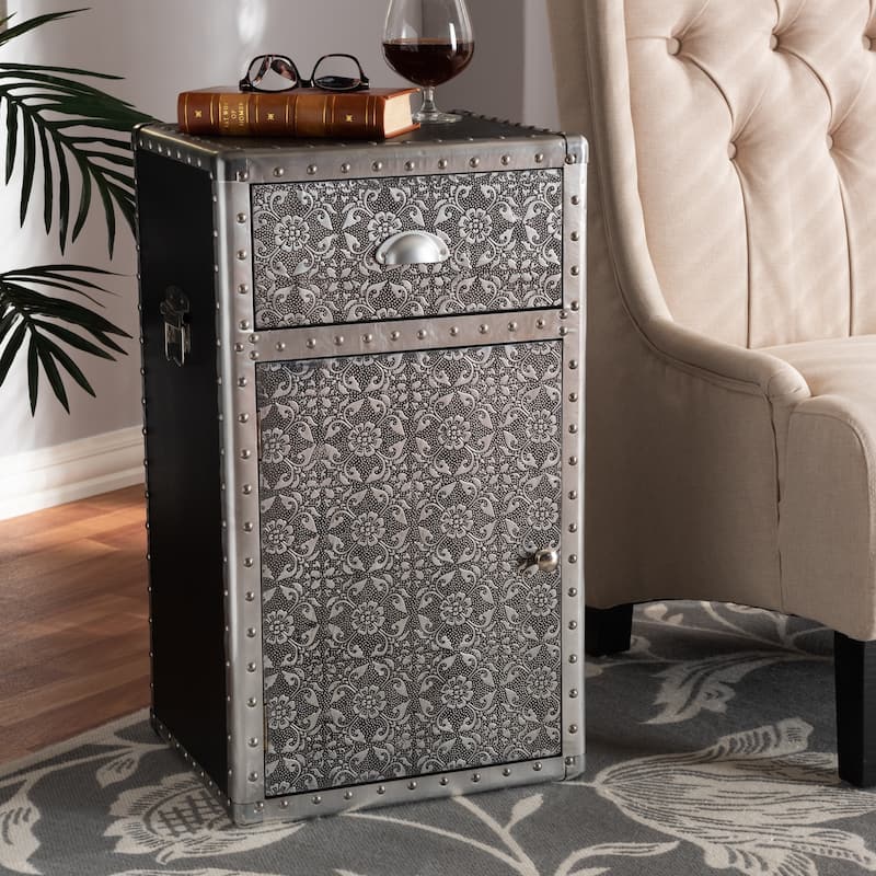 Baxton Studio Cosette Vintage Industrial Silver Metal Floral Accent Cabine