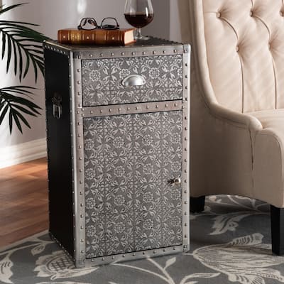 Baxton Studio Cosette Vintage Industrial Silver Metal Floral Accent Cabine