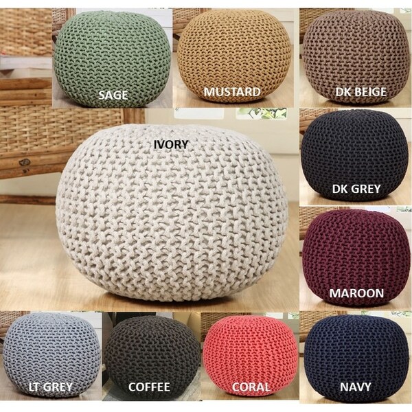 Shop Lychee Knitted Cotton Round Pouf Ottoman On Sale Ships To