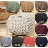 Lychee Knitted Cotton Round Pouf Ottoman