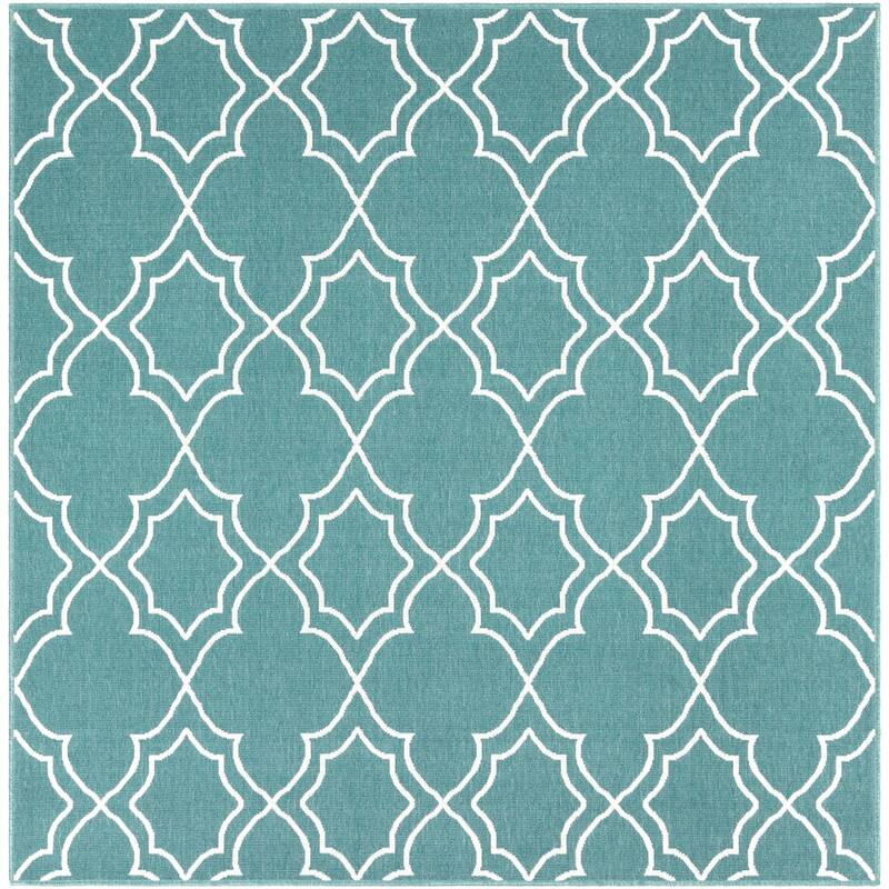 Livabliss Natasha Indoor/ Outdoor Transitional Trellis Area Rug - 8'9" Square - Teal