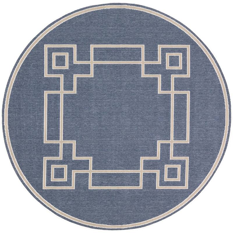 Livabliss Odette Greek Key Border Indoor/ Outdoor Area Rug - 5'3" Round - Navy