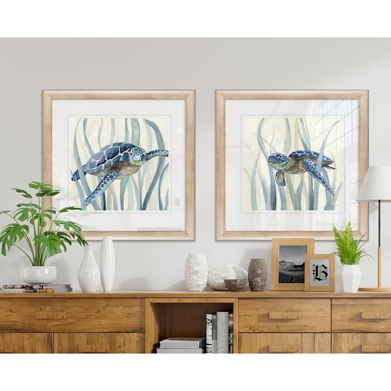  Turtle in Seagrass I -Framed Set