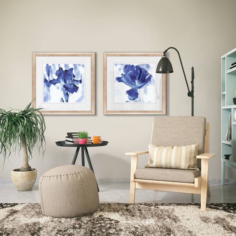 'Blue Ice Iris' Framed Wall Art (Set of 2)