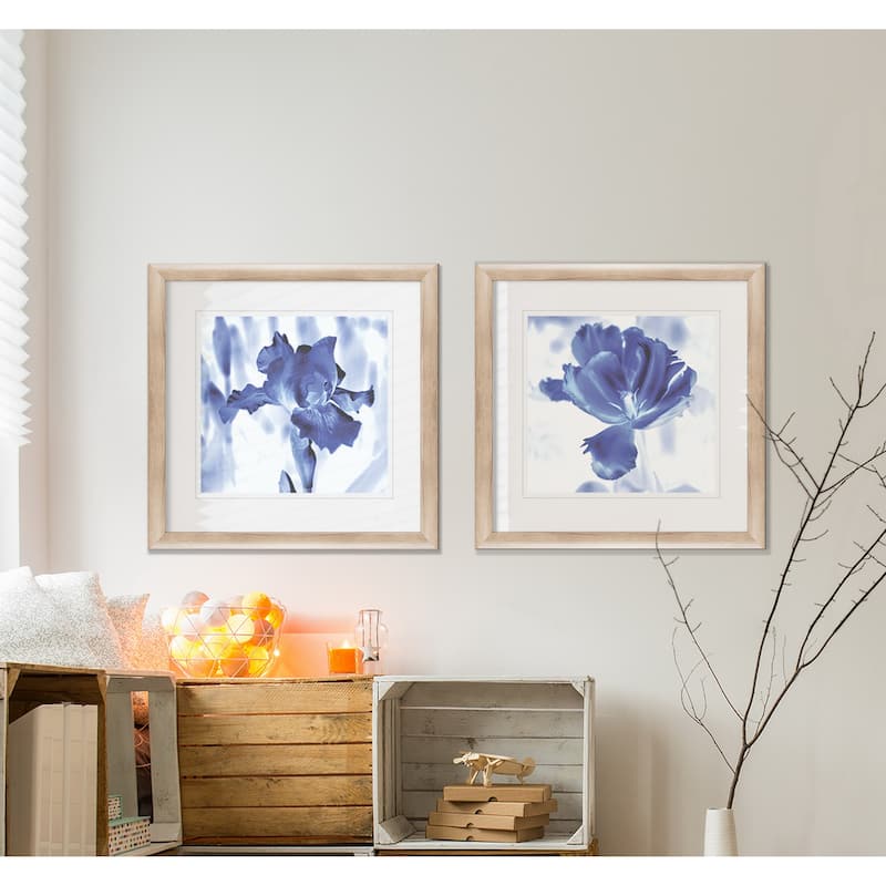 'Blue Ice Iris' Framed Wall Art (Set of 2)