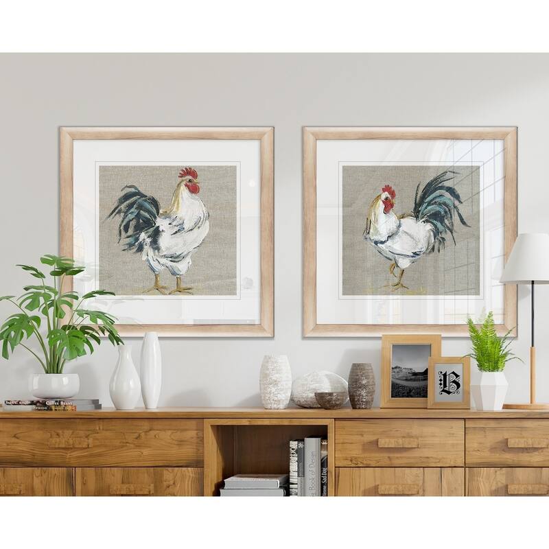 'Linen Rooster I' Framed Giclee Print Set
