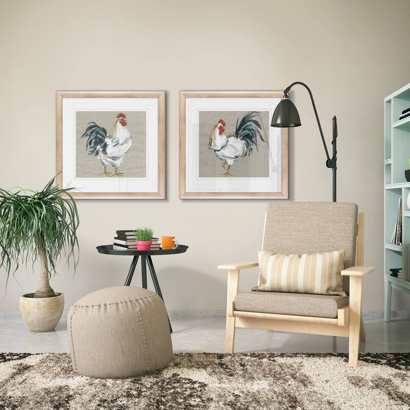 'Linen Rooster I' Framed Giclee Print Set