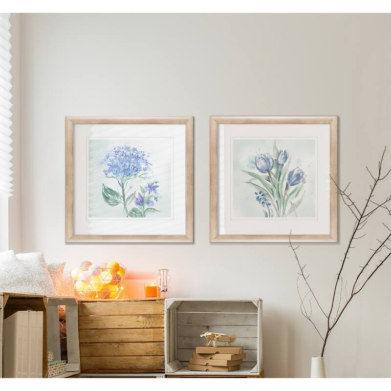 Wexford Home 'Blue Flower Wash I' Framed 2-piece Art Set