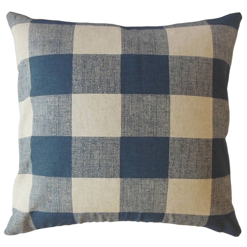 The Pillow Collection Oormi Plaid Decorative Throw Pillow - 18 x 18 - Blue/Ivory
