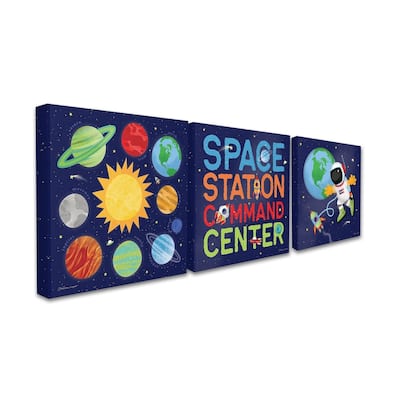 The Kids Room by Stupell Bright Space Station Command Center Trio Canvas Wall Art, 3pc, each 17 x 17, Proudly Made in USA