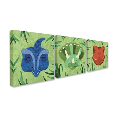 The Kids Room by Stupell Green Textured Dinosaurs in the Jungle Trio Canvas Wall Art, 3pc, each 17 x 17, Proudly Made in USA