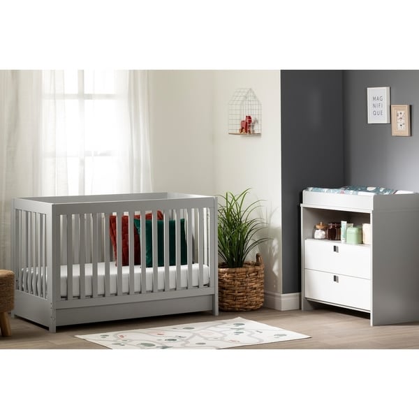 grey crib with drawers