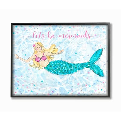 Stupell Lets Be Mermaids Blue and Pink Swimming Mermaid Framed Art, 11 x 14, Design By Artist Reesa Qualia