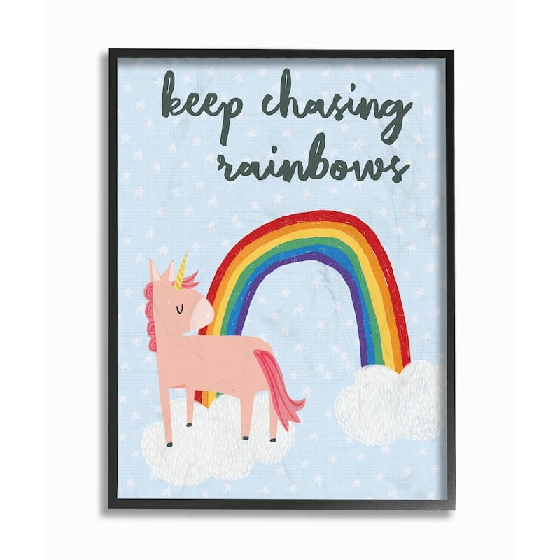 Stupell Pink Unicorn Keep Chasing Rainbows with Polka Dots Framed Art, 11 x 14, Proudly Made in USA
