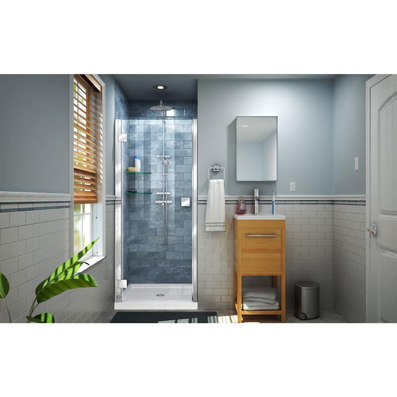 DreamLine Lumen 32 in. D x 42 in. W by 74 3/4 in. H Hinged Shower Door and Base Kit - 32" x 42" - White Base - Chrome Finish