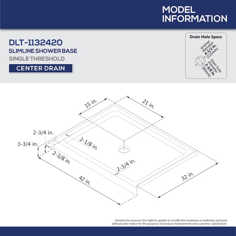DreamLine Lumen 32 in. D x 42 in. W by 74 3/4 in. H Hinged Shower Door and Base Kit - 32" x 42"