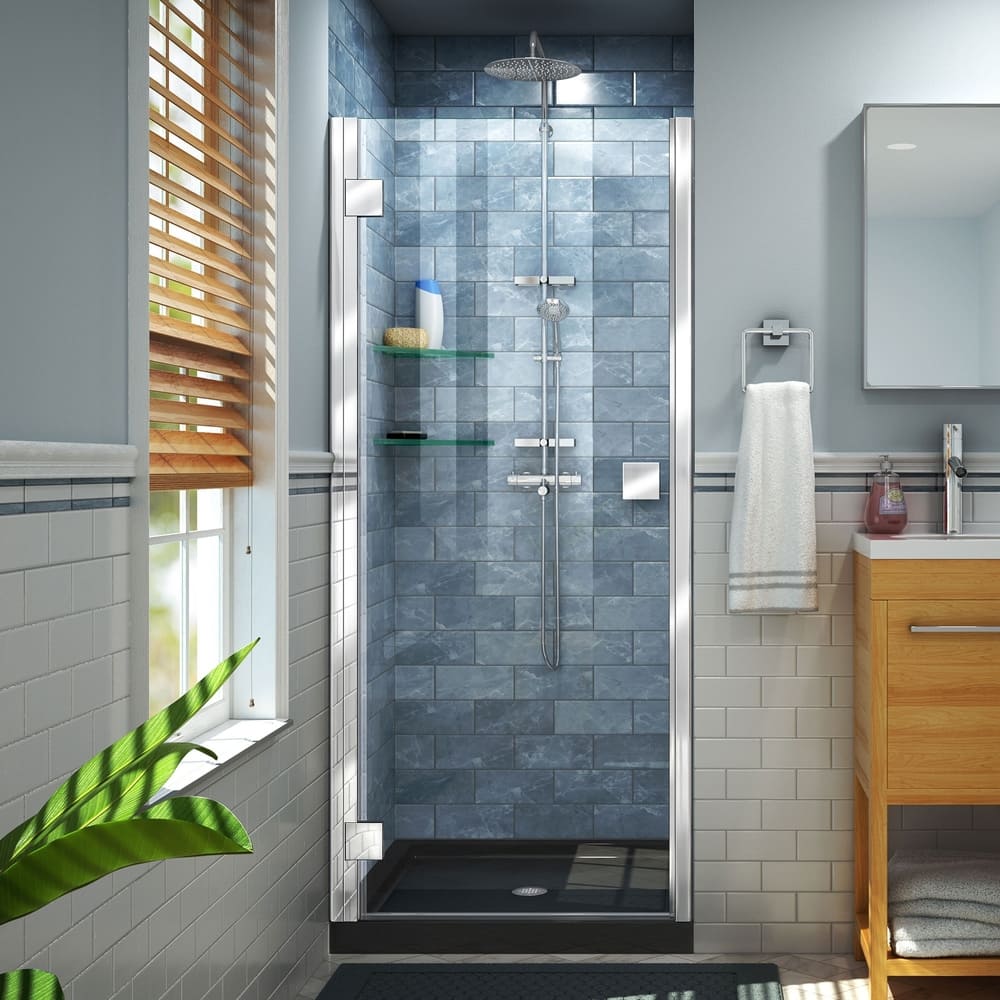 DreamLine Lumen 32 in. D x 42 in. W by 74 3/4 in. H Hinged Shower Door and Base Kit - 32" x 42"