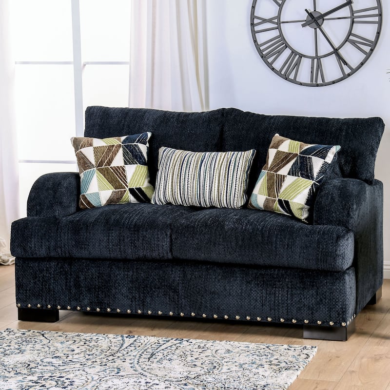 Lanchkhuti Contemporary Navy Chenille Nailhead T-Cushion Loveseat by Copper Grove