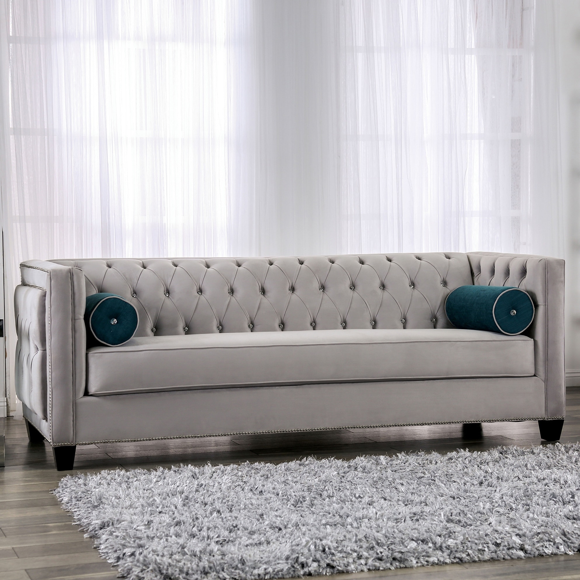 Vassar Transitional Grey Fabric Upholstered Tufted Sofa by Furniture of  America - Bed Bath & Beyond - 27601361