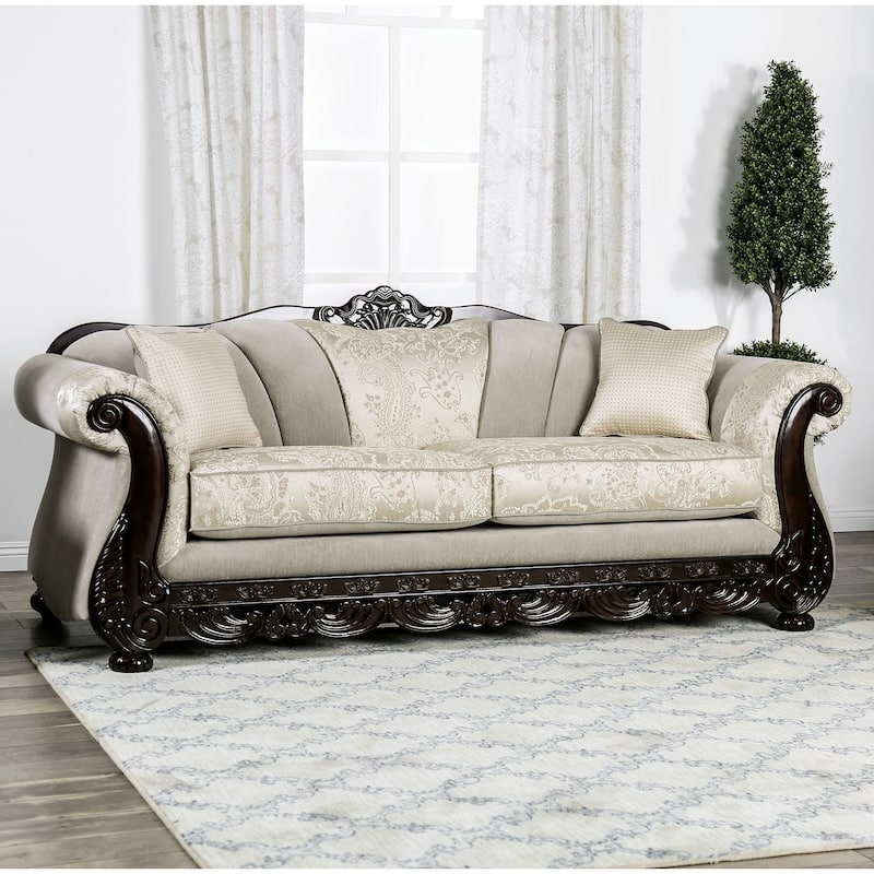 Dikic Traditional Chenille Upholstered Sofa by Furniture of America - Ivory