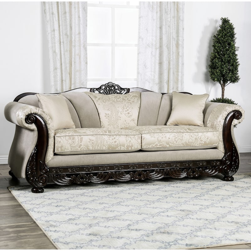 Dikic Traditional Chenille Upholstered Sofa by Furniture of America - Ivory