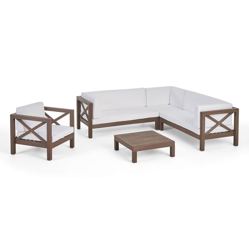 Brava Outdoor Acacia Sectional Sofa and Club Chair Set by Christopher Knight Home