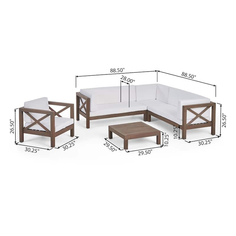 Brava Outdoor Acacia Sectional Sofa and Club Chair Set by Christopher Knight Home