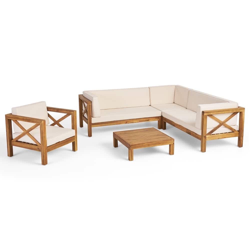 Brava Outdoor Acacia Sectional Sofa and Club Chair Set by Christopher Knight Home