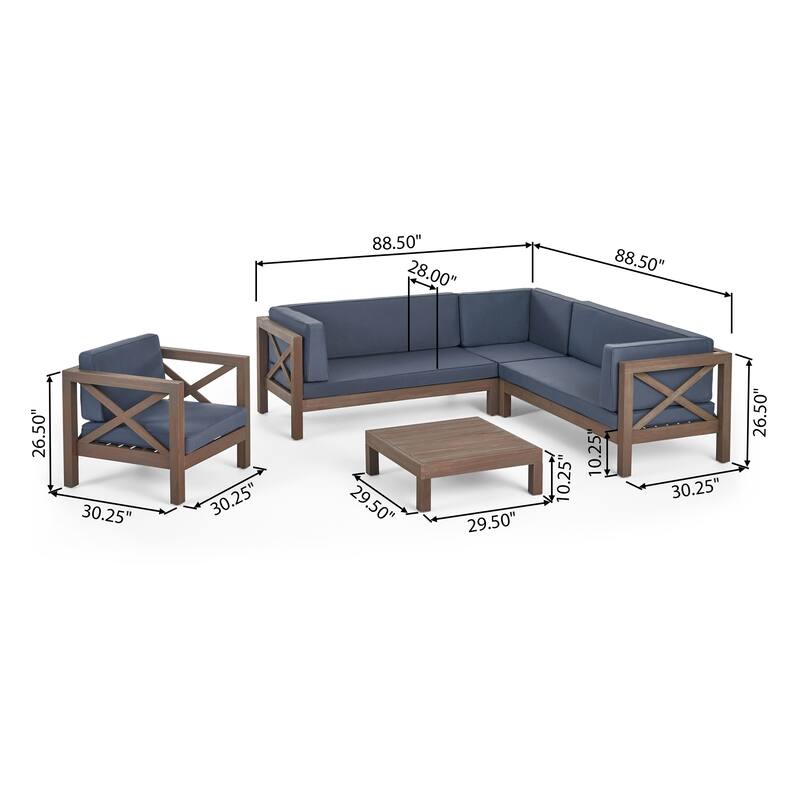 Brava Outdoor Acacia Sectional Sofa and Club Chair Set by Christopher Knight Home